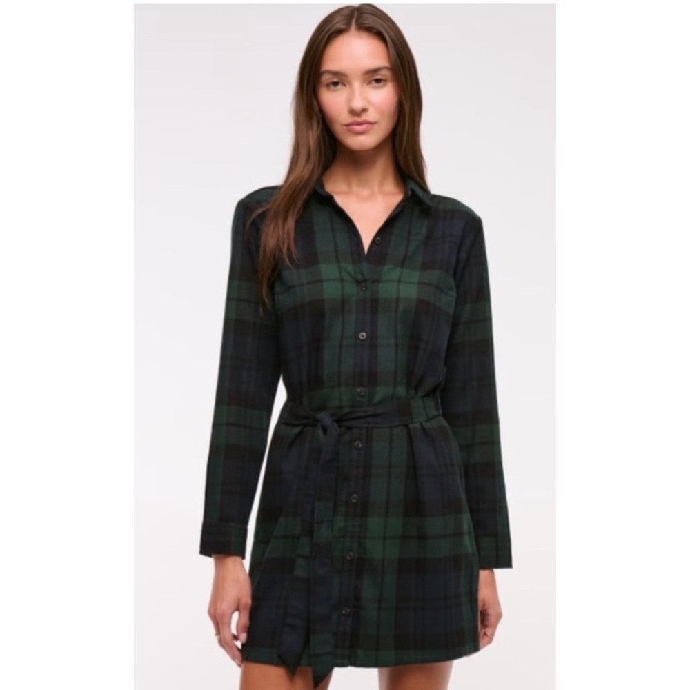 Abercrombie &‎ Fitch Flannel Shirt Dress Green Navy XL Tall New With Tags